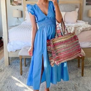 Smocked Flutter Sleeve Midi Dress